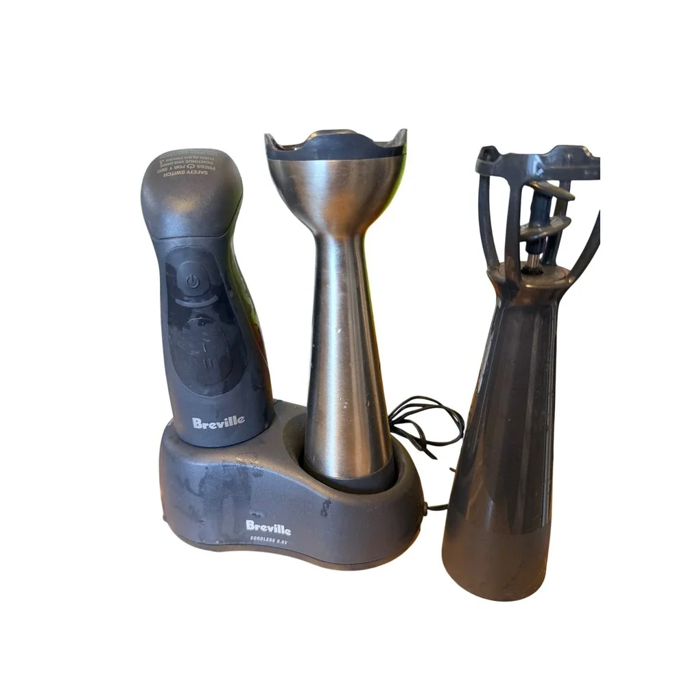Breville Cordless 9.6V Immersion Blender Gray Portable Base 2 Attachments Tested